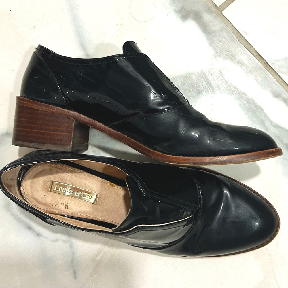 Women’s Louise et Ciet patent leather tuxedo shoes